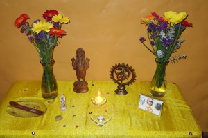 Altar with gerbera flowers.